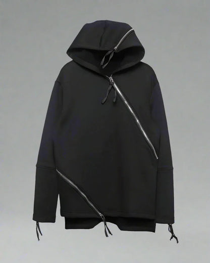Dynamic Double Zip Hoodie -  streetwear - Futuristic Double Zip Hoodie for Urban Wear