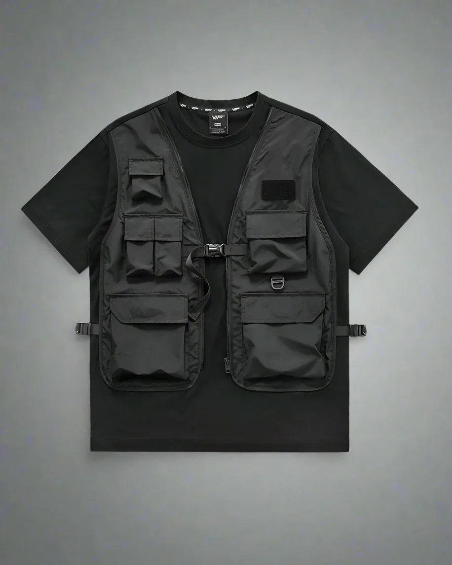 Dynamic Layered Performance Tee - edgy techwear shirt - Dynamic Layered Performance Tee for Urban Wear