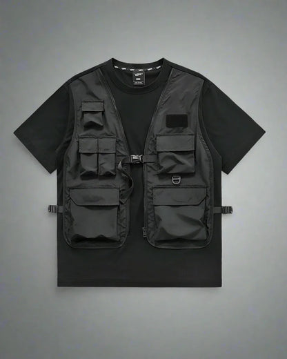 Dynamic Layered Performance Tee - edgy techwear shirt - Dynamic Layered Performance Tee for Urban Wear