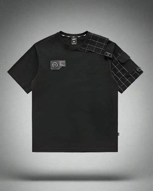 Dynamic Plaid Techwear T-Shirt - plaid t-shirt - Stylish Plaid Techwear T-Shirt with Adjustability
