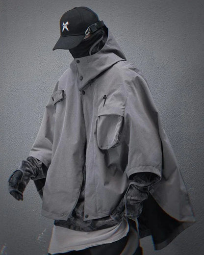 Dynamic Tech Cape Jacket - stylish techwear - Functional Tech Cape Jacket in Versatile Colors