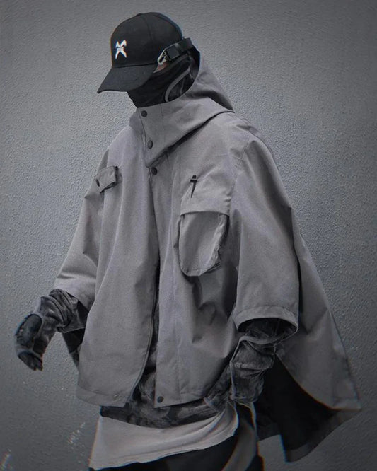 Dynamic Tech Cape Jacket - stylish techwear - Functional Tech Cape Jacket in Versatile Colors
