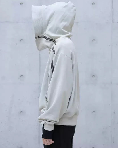 Edgy Asymmetrical Zip Hoodie -  asymmetrical hoodie - Stylish High-Neck Asymmetrical Zip Hoodie