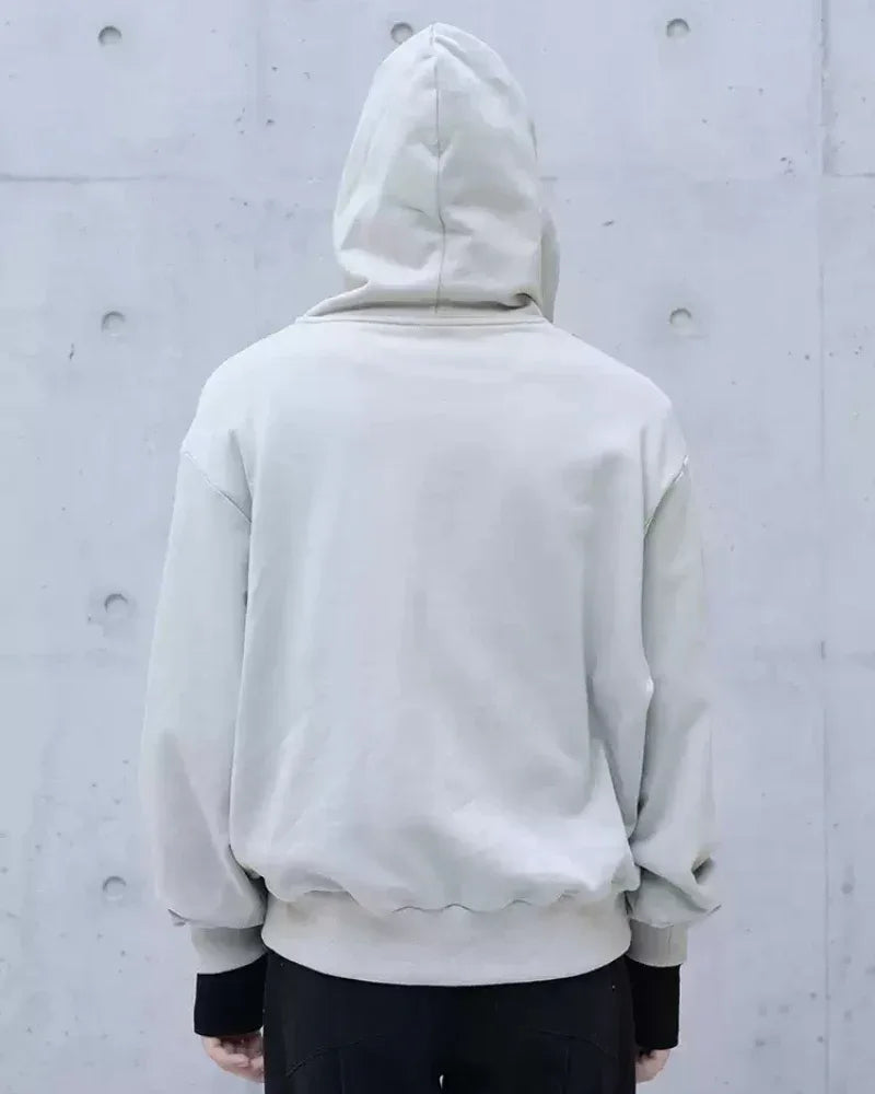 Edgy Asymmetrical Zip Hoodie -  cotton hoodie - Stylish High-Neck Asymmetrical Zip Hoodie