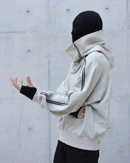 Edgy Asymmetrical Zip Hoodie -  cotton zip hoodie - Stylish High-Neck Asymmetrical Zip Hoodie