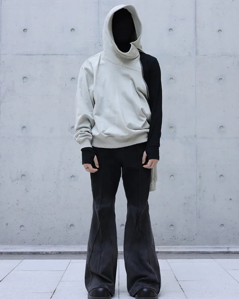 Edgy Asymmetrical Zip Hoodie -  high-neck - Stylish High-Neck Asymmetrical Zip Hoodie