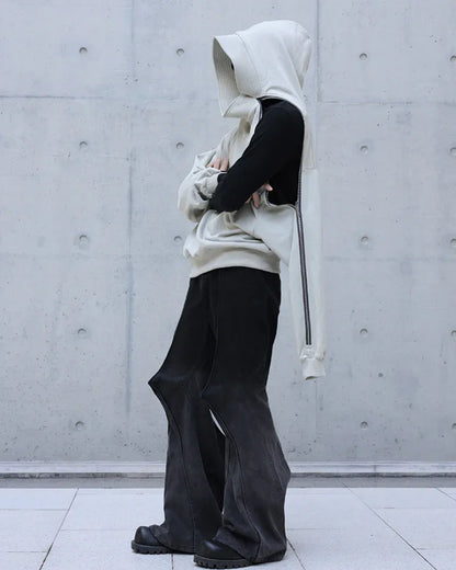 Edgy Asymmetrical Zip Hoodie -  unique hoodie design - Stylish High-Neck Asymmetrical Zip Hoodie