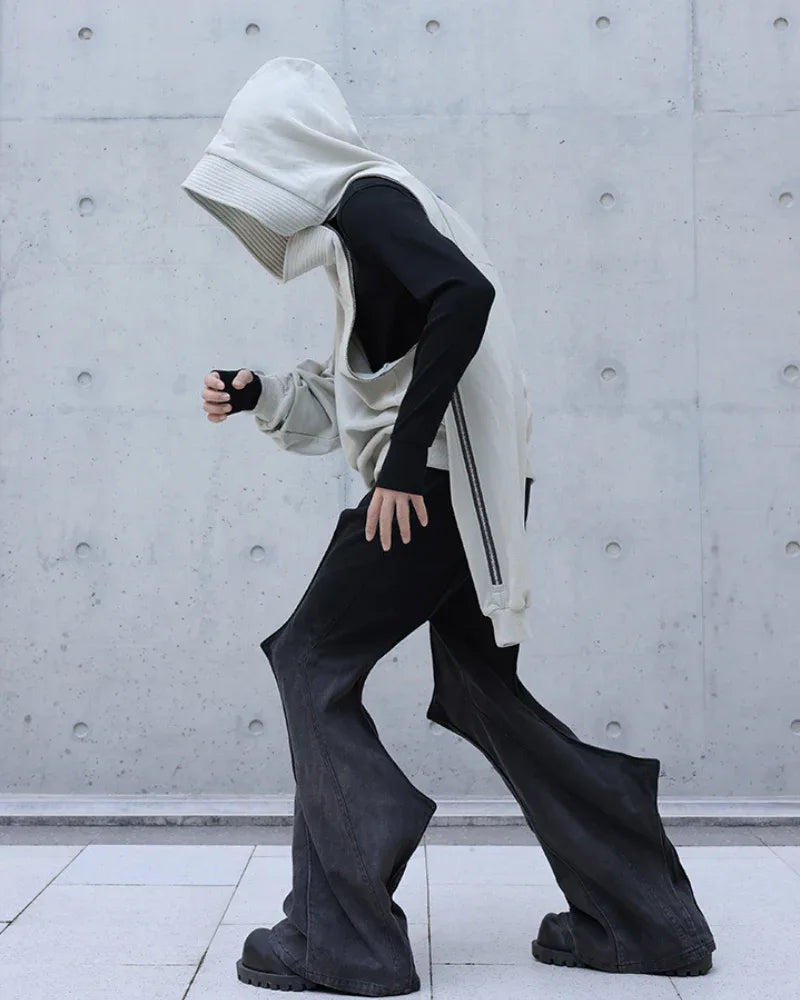 Edgy Asymmetrical Zip Hoodie - zip hoodie - Stylish High-Neck Asymmetrical Zip Hoodie