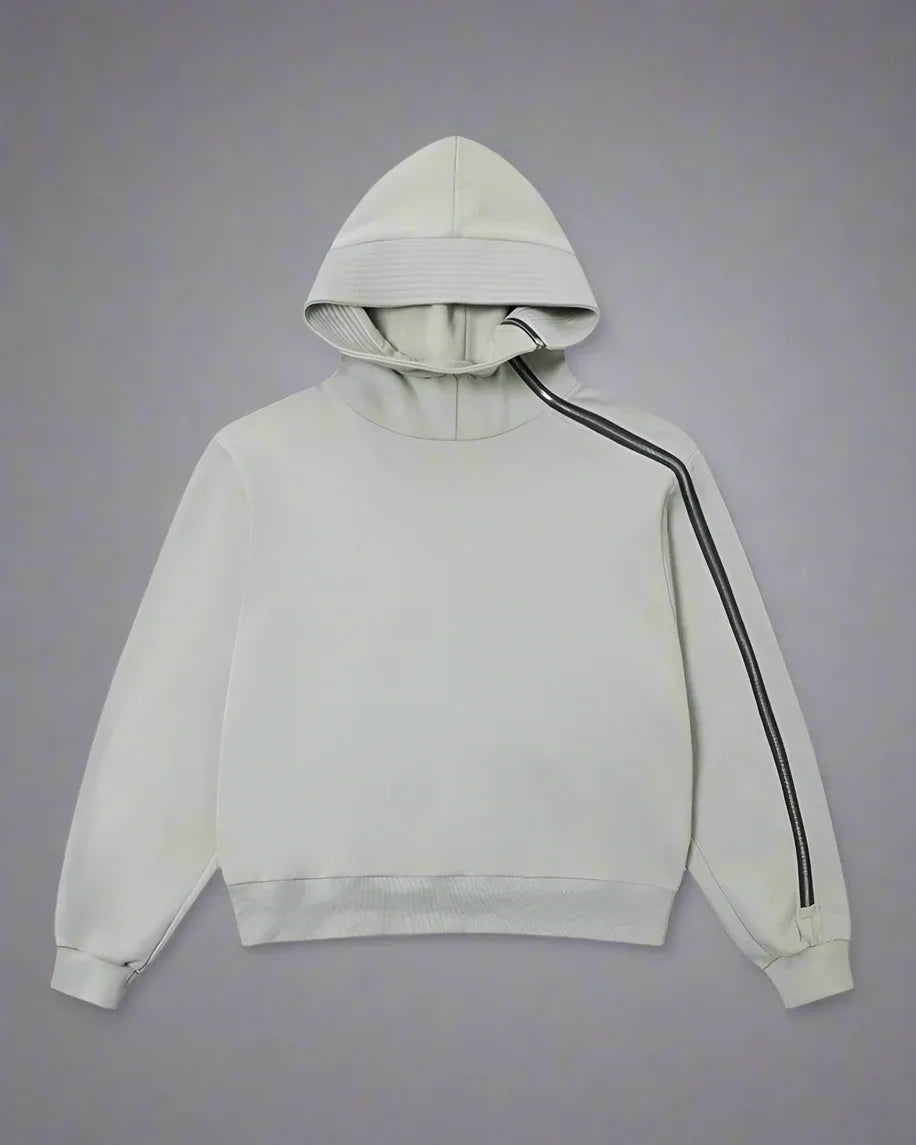 Edgy Asymmetrical Zip Hoodie - zip hoodie - Stylish High-Neck Asymmetrical Zip Hoodie