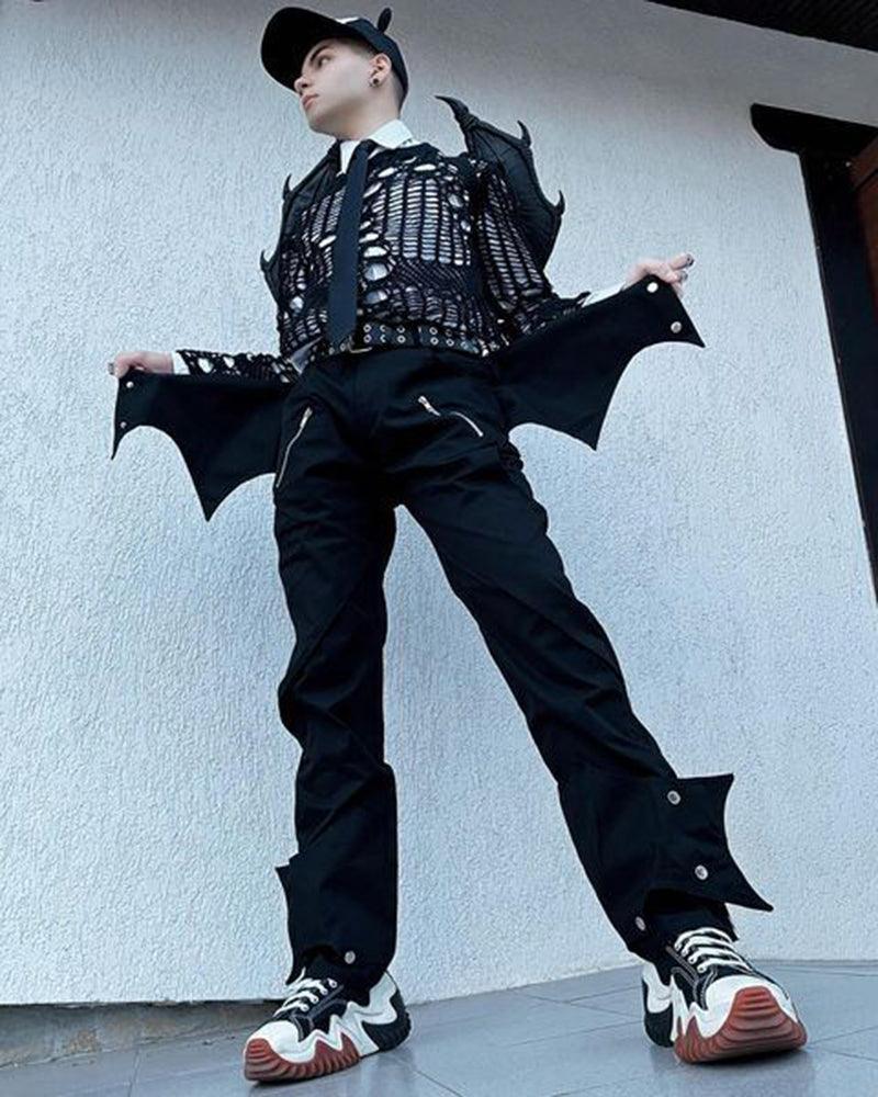 Edgy Bat-Inspired Futuristic Pants -  bat-inspired pants - Futuristic Bat-Inspired Techwear Pants