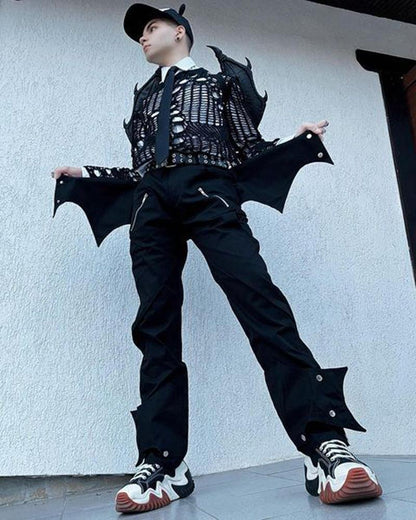 Edgy Bat-Inspired Futuristic Pants -  bat-inspired pants - Futuristic Bat-Inspired Techwear Pants
