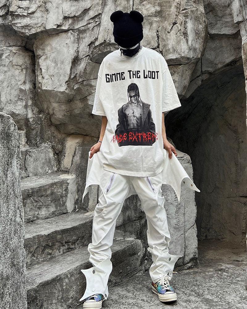 Edgy Bat-Inspired Futuristic Pants -  black and white pants - Futuristic Bat-Inspired Techwear Pants