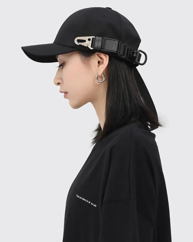 Edgy Buckle-Detail Cap -  black cap - Stylish Buckle Detail Cap for Everyday Comfort