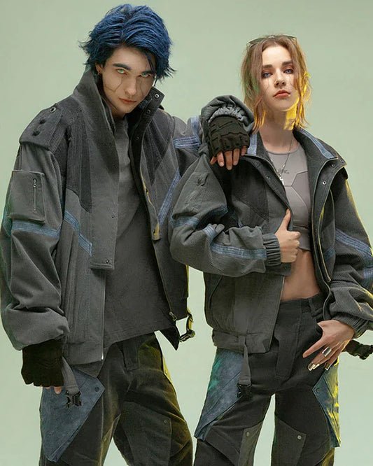 Edgy Corduroy Jacket for Rebels - corduroy jacket - Edgy Dark Gray Corduroy Jacket for Urban Style