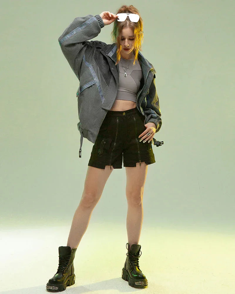 Edgy Corduroy Jacket for Rebels -  edgy fashion - Edgy Dark Gray Corduroy Jacket for Urban Style
