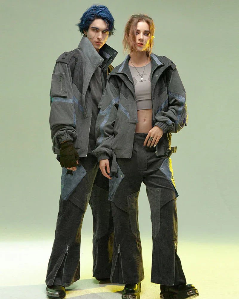 Edgy Corduroy Jacket for Rebels -  stylish outerwear - Edgy Dark Gray Corduroy Jacket for Urban Style