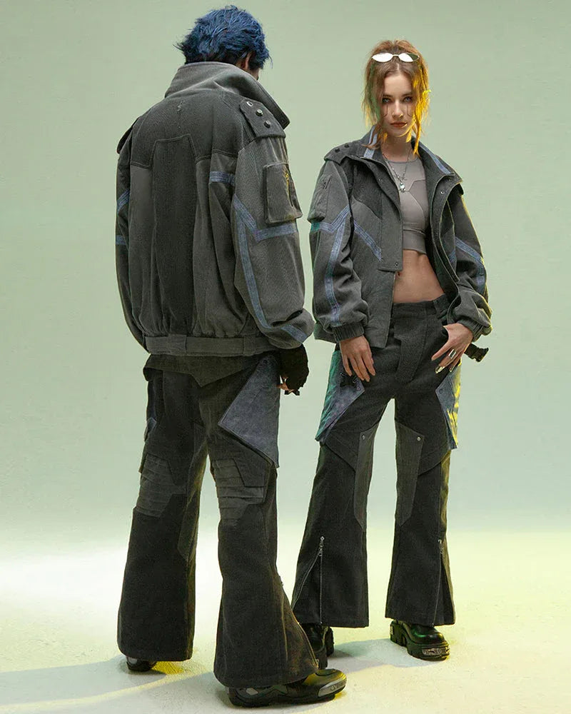 Edgy Corduroy Jacket for Rebels -  techwear - Edgy Dark Gray Corduroy Jacket for Urban Style