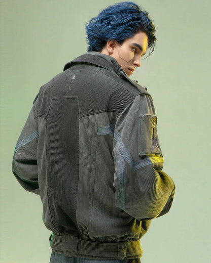 Edgy Corduroy Jacket for Rebels - techwear-core - Edgy Dark Gray Corduroy Jacket for Urban Style