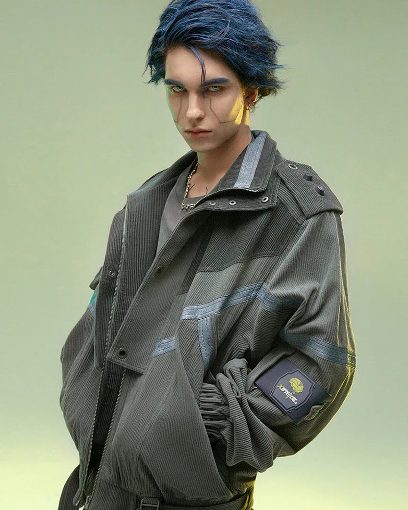 Edgy Corduroy Jacket for Rebels - urban aesthetic jacket - Edgy Dark Gray Corduroy Jacket for Urban Style