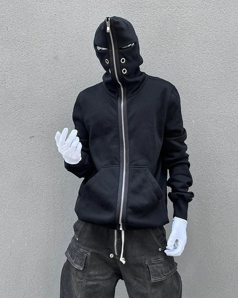 Edgy Cut-Out Zip Hoodie -  black hoodie - Edgy Cut-Out Zip Hoodie for Comfortable Style