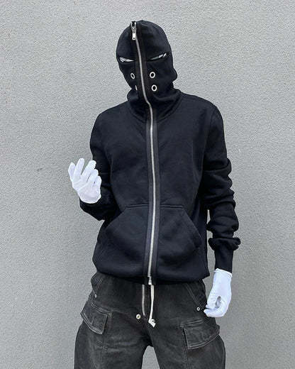 Edgy Cut-Out Zip Hoodie -  black hoodie - Edgy Cut-Out Zip Hoodie for Comfortable Style