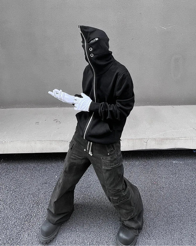 Edgy Cut-Out Zip Hoodie -  streetwear - Edgy Cut-Out Zip Hoodie for Comfortable Style