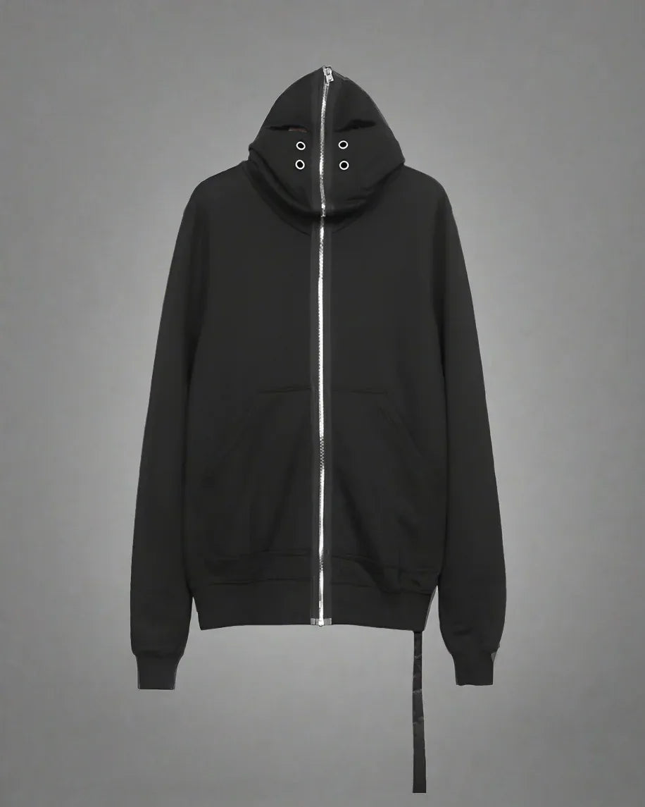 Edgy Cut-Out Zip Hoodie -  techwear - Edgy Cut-Out Zip Hoodie for Comfortable Style