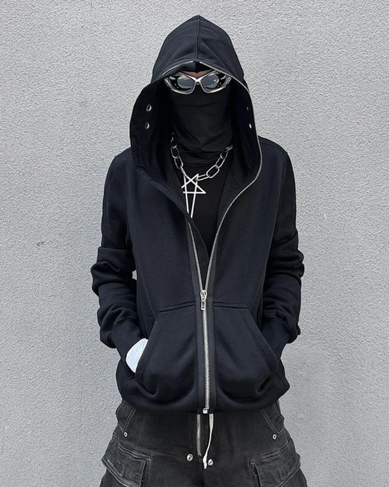 Edgy Cut-Out Zip Hoodie - techwear hoodie - Edgy Cut-Out Zip Hoodie for Comfortable Style