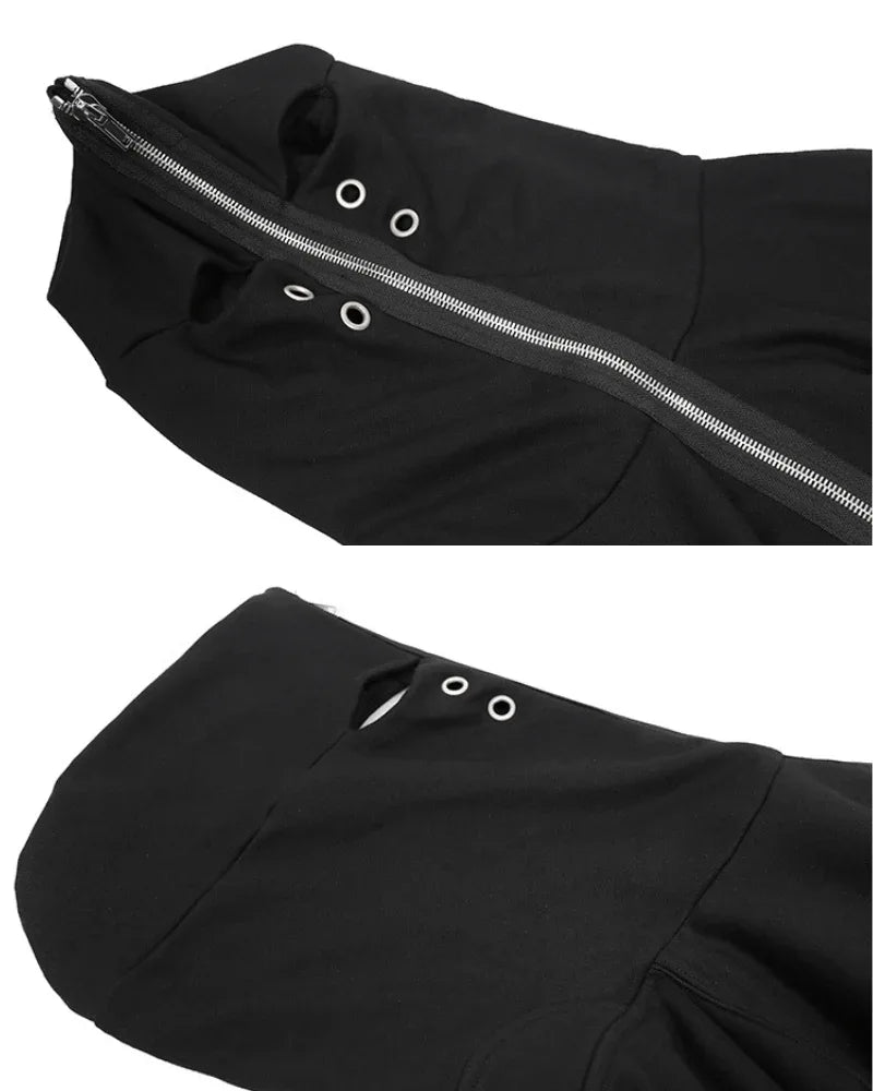 Edgy Cut-Out Zip Hoodie - techwear hoodie - Edgy Cut-Out Zip Hoodie for Comfortable Style