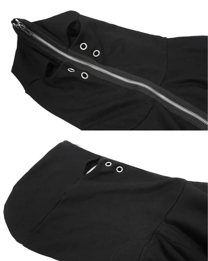 Edgy Cut-Out Zip Hoodie - techwear hoodie - Edgy Cut-Out Zip Hoodie for Comfortable Style