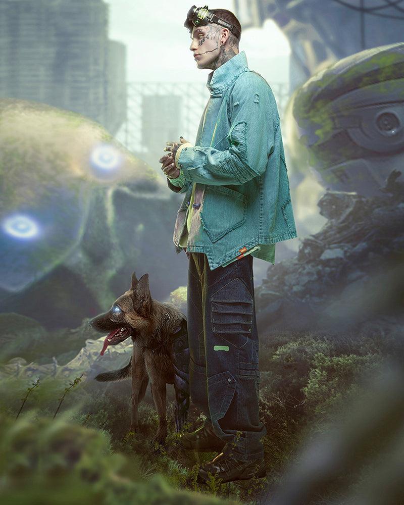 Edgy Cyberpunk Denim Jacket -  comfortable denim - Cyberpunk Denim Jacket in Cyan Color