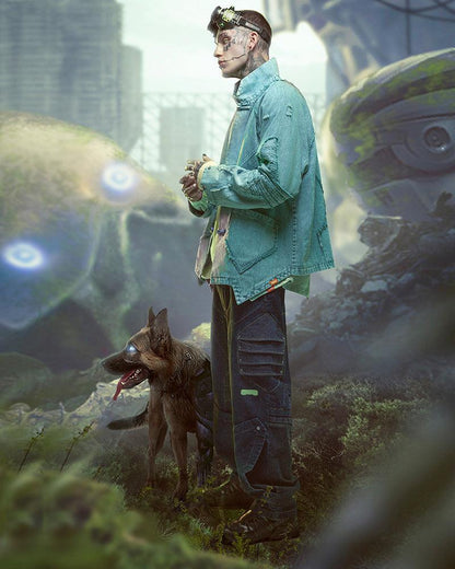 Edgy Cyberpunk Denim Jacket -  comfortable denim - Cyberpunk Denim Jacket in Cyan Color
