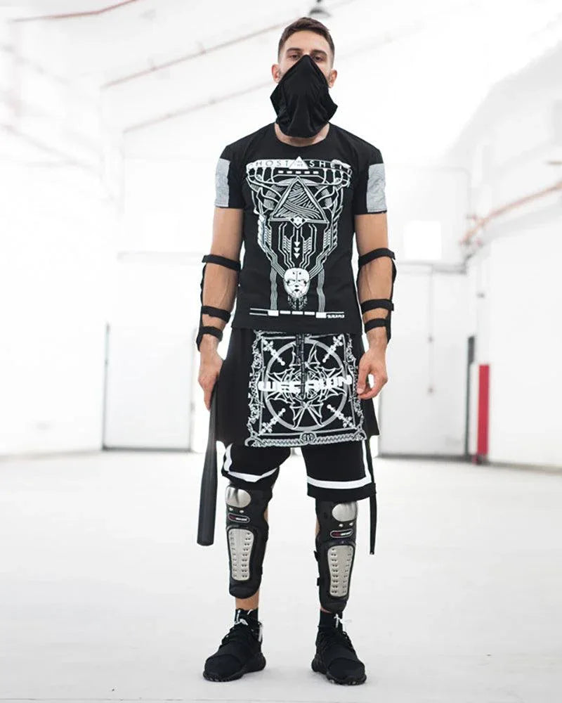 Edgy Cyberpunk Rocker Shorts -  black shorts - Edgy Cyberpunk Rocker Shorts for Bold Style