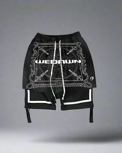 Edgy Cyberpunk Rocker Shorts - futuristic techwear - Edgy Cyberpunk Rocker Shorts for Bold Style