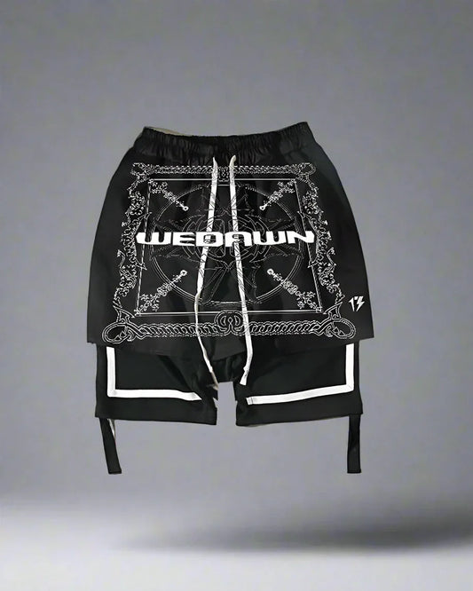 Edgy Cyberpunk Rocker Shorts - futuristic techwear - Edgy Cyberpunk Rocker Shorts for Bold Style