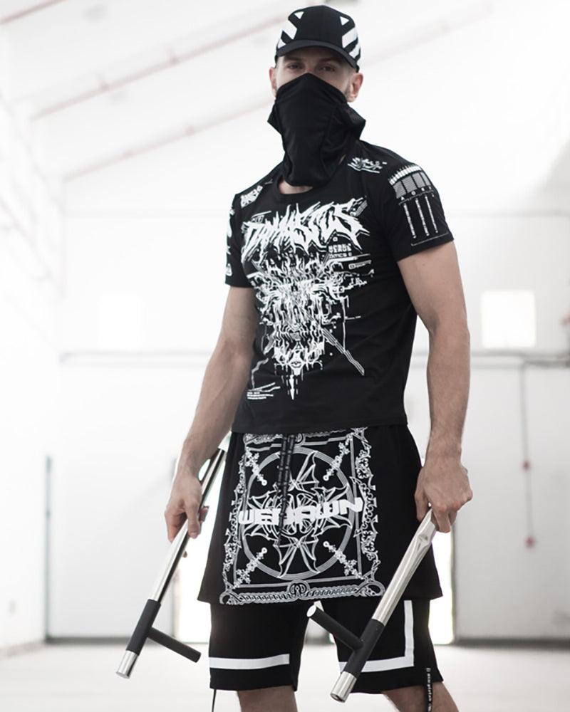 Edgy Cyberpunk Rocker Shorts - rocker shorts - Edgy Cyberpunk Rocker Shorts for Bold Style