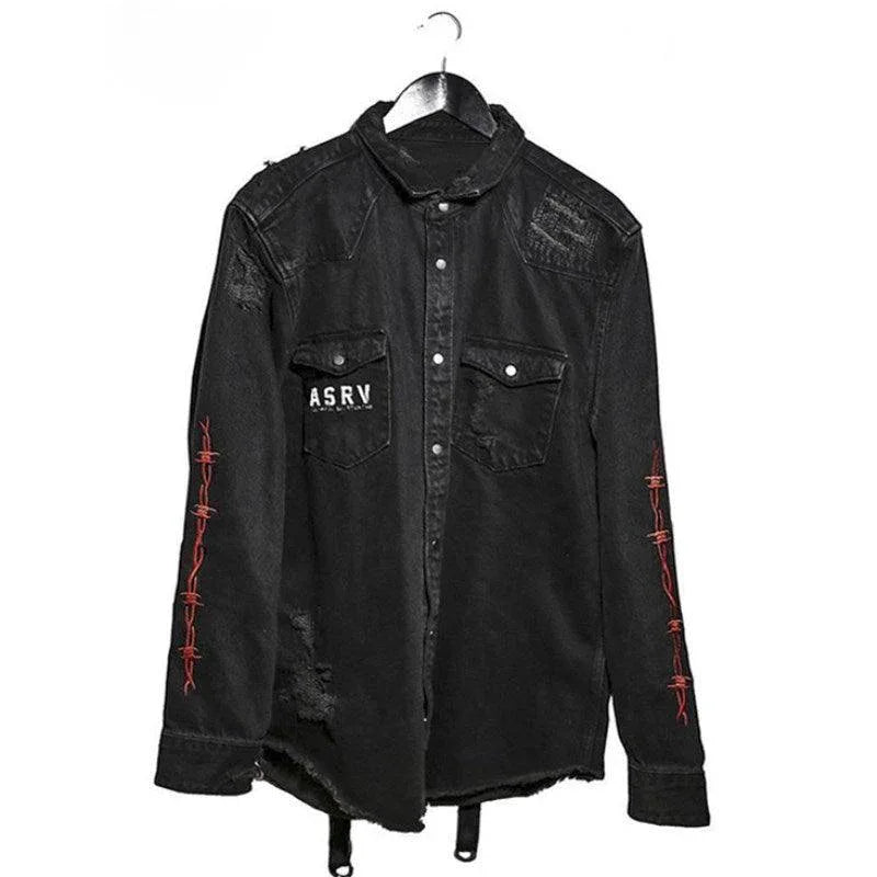 Edgy Horned Denim Jacket -  edgy jacket - Edgy Horned Denim Jacket for Unique Street Style