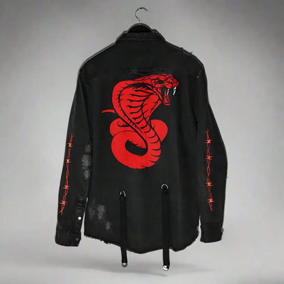 Edgy Horned Denim Jacket - techwear jacket - Edgy Horned Denim Jacket for Unique Street Style