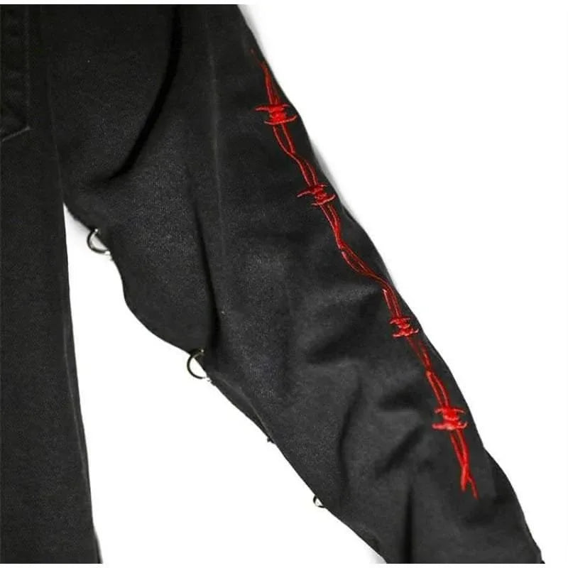 Edgy Horned Denim Jacket -  techwear - Edgy Horned Denim Jacket for Unique Street Style