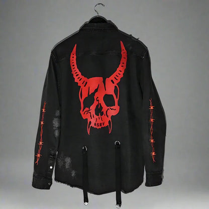 Edgy Horned Denim Jacket -  comfortable streetwear - Edgy Horned Denim Jacket for Unique Street Style