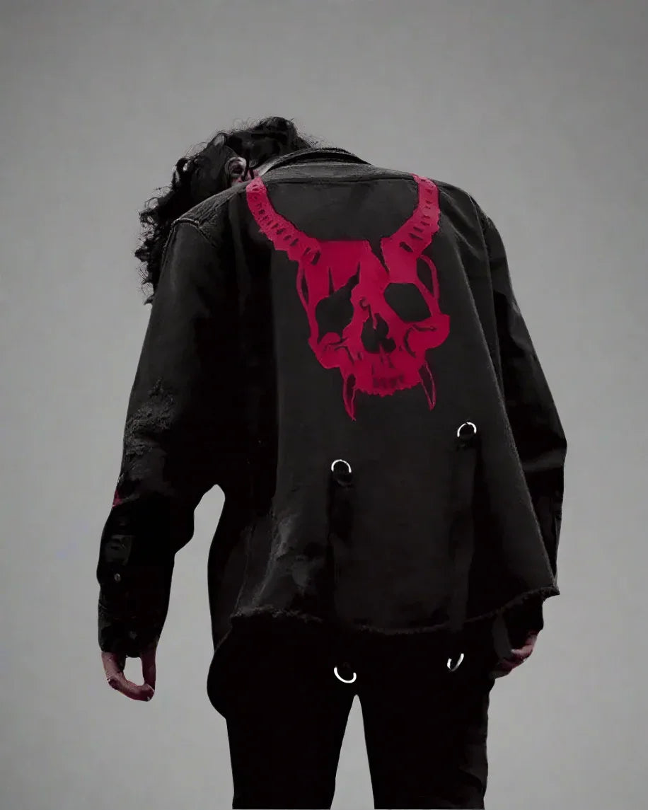 Edgy Horned Denim Jacket -  harajuku - Edgy Horned Denim Jacket for Unique Street Style