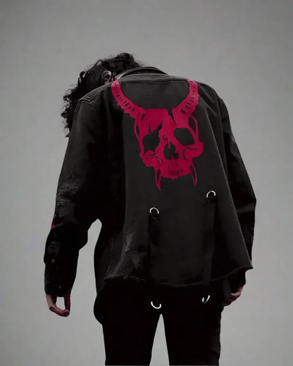Edgy Horned Denim Jacket -  harajuku - Edgy Horned Denim Jacket for Unique Street Style