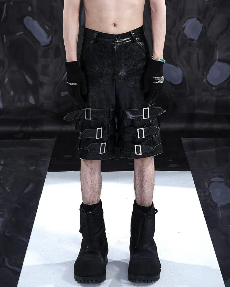 Edgy Leather Tech Shorts -  modern urban look shorts - Stylish PU Leather Tech Shorts for Comfort