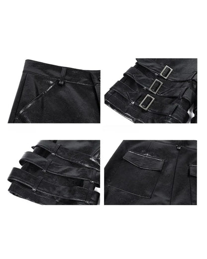 Edgy Leather Tech Shorts -  tech shorts - Stylish PU Leather Tech Shorts for Comfort