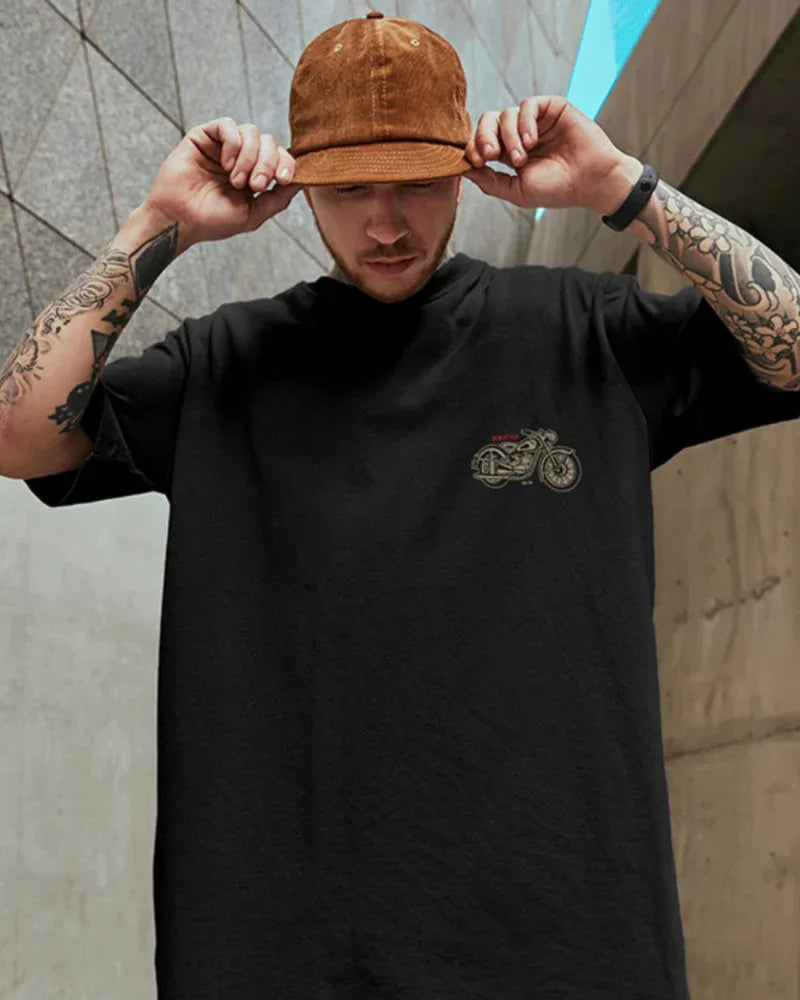 Edgy Oversized Biker Tee -  comfortable everyday wear - Urban Edgy Oversized Biker Tee for Daily Style