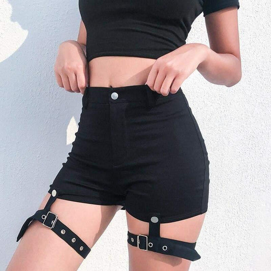 Edgy Ring Detail Shorts - women's cargo shorts - Stylish Edgy Ring Detail Cargo Shorts for Women