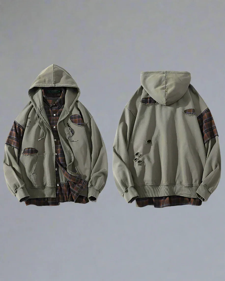 Edgy Ripped Hoodie Set -  comfortable hoodie - Edgy Ripped Hoodie Set for Modern Street Style