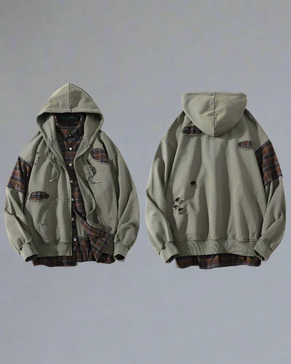 Edgy Ripped Hoodie Set -  comfortable hoodie - Edgy Ripped Hoodie Set for Modern Street Style
