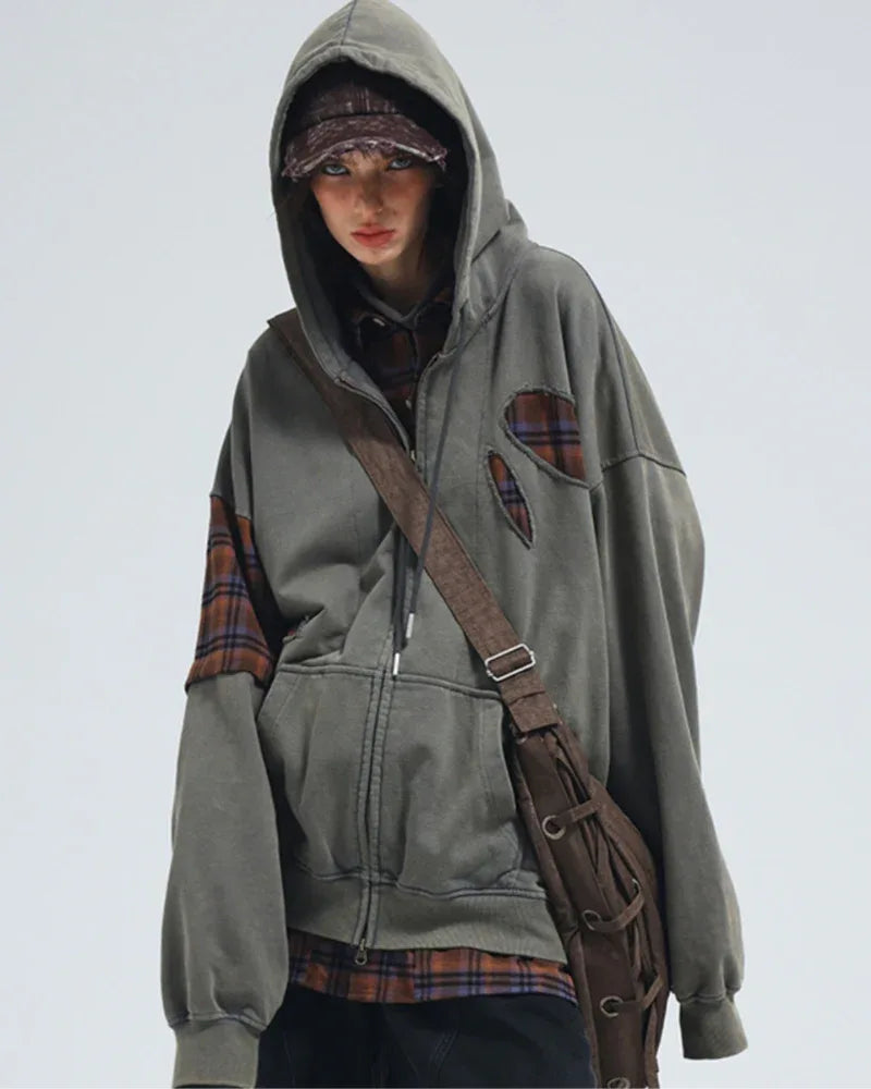 Edgy Ripped Hoodie Set -  comfortable hoodie - Edgy Ripped Hoodie Set for Modern Street Style