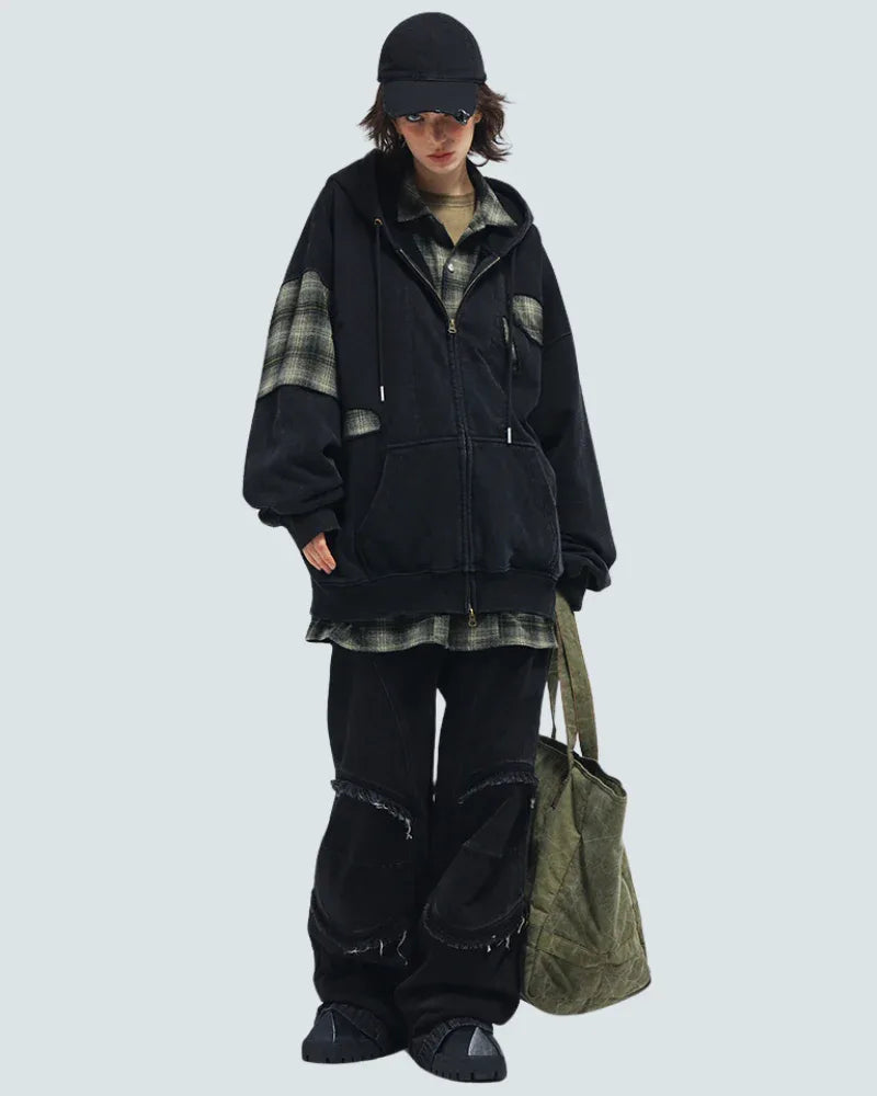 Edgy Ripped Hoodie Set -  street style clothing - Edgy Ripped Hoodie Set for Modern Street Style